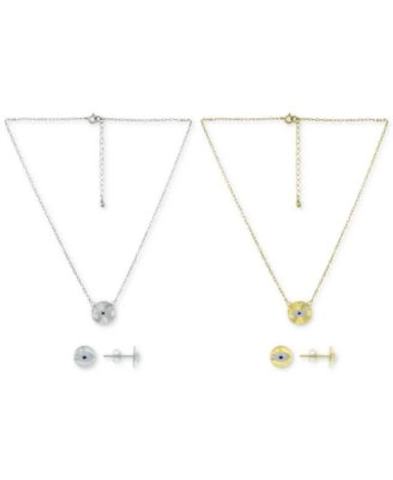 Giani Bernini Lab Grown Blue Sapphire Cubic Zirconia Evil Eye Disc Pendant Necklace Stud Earrings Jewelry Collection Created For Macys