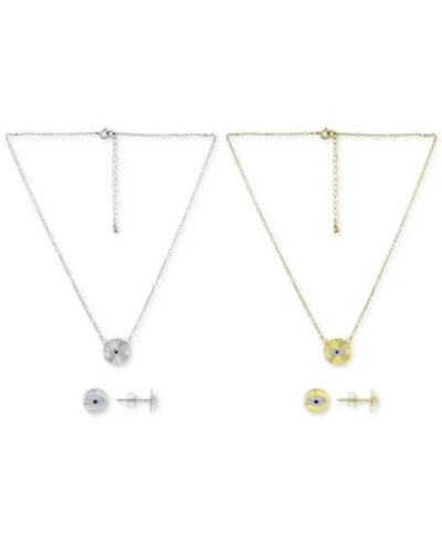 Giani Bernini Lab Grown Blue Sapphire Cubic Zirconia Evil Eye Disc Pendant Necklace Stud Earrings Jewelry Collection Created For Macys