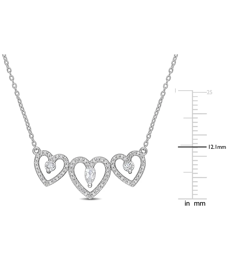 White Topaz (1/2 ct. t.w.) & Diamond (1/5 ct. t.w.) Triple Heart 18" Statement Necklace in Sterling Silver