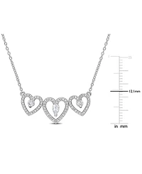 White Topaz (1/2 ct. t.w.) & Diamond (1/5 ct. t.w.) Triple Heart 18" Statement Necklace in Sterling Silver
