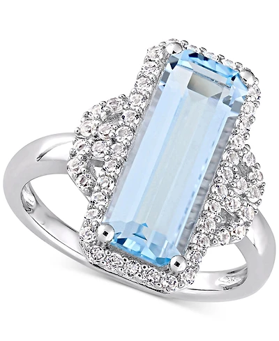 Blue Topaz (3-3/4 ct. t.w.) & White (1/2 Statement Ring Sterling Silver