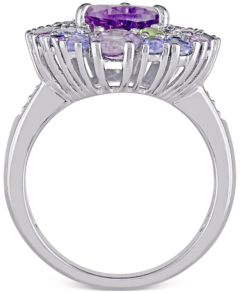 Multi-Gemstone (4-1/3 ct. t.w.) & Diamond Accent Teardrop Cluster Ring Sterling Silver