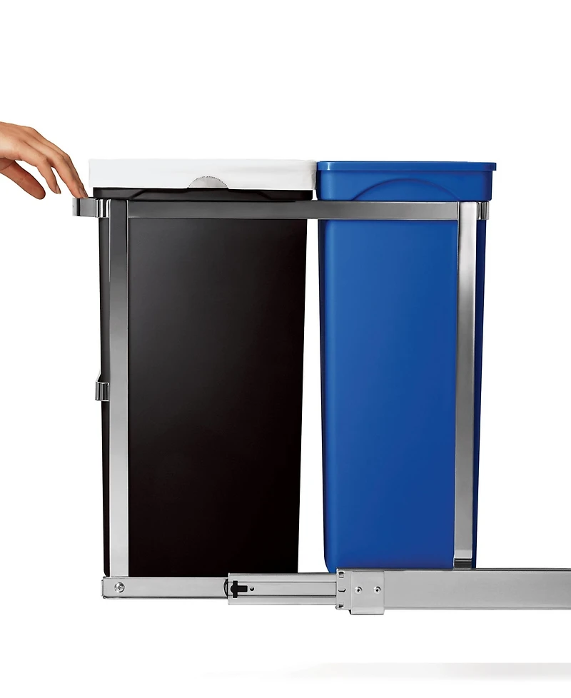simplehuman 35 Liter Under Counter Pull-Out Kitchen Trash Can Recycler, Heavy-Duty Steel Frame