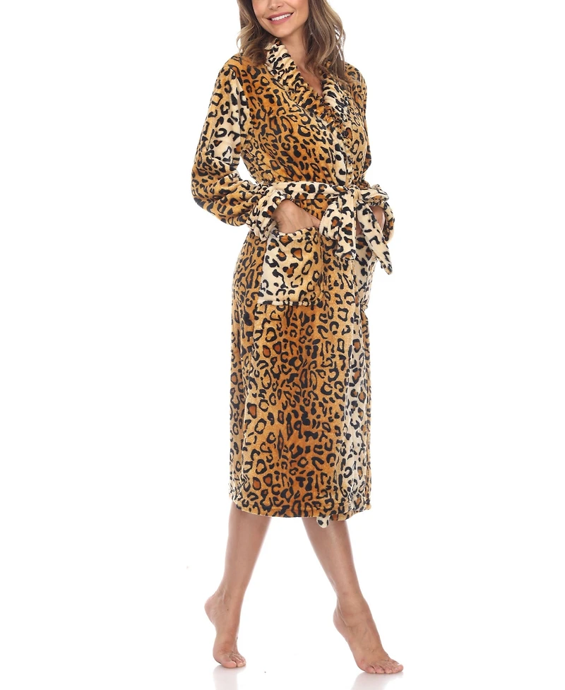White Mark Women's Long Cozy Loungewear Belted Robe