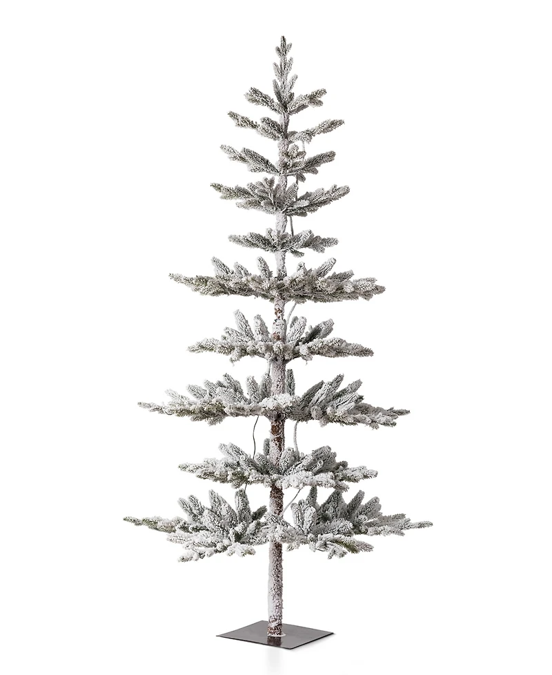 Glitzhome Deluxe Pre-Lit Flocked Pine Artificial Christmas Tree with 300 Warm White Lights, 6'