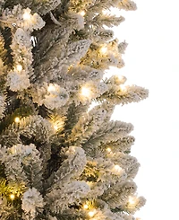 Glitzhome Pre-Lit Flocked Pencil Fir Artificial Christmas Tree with 600 Warm White Lights, 9'
