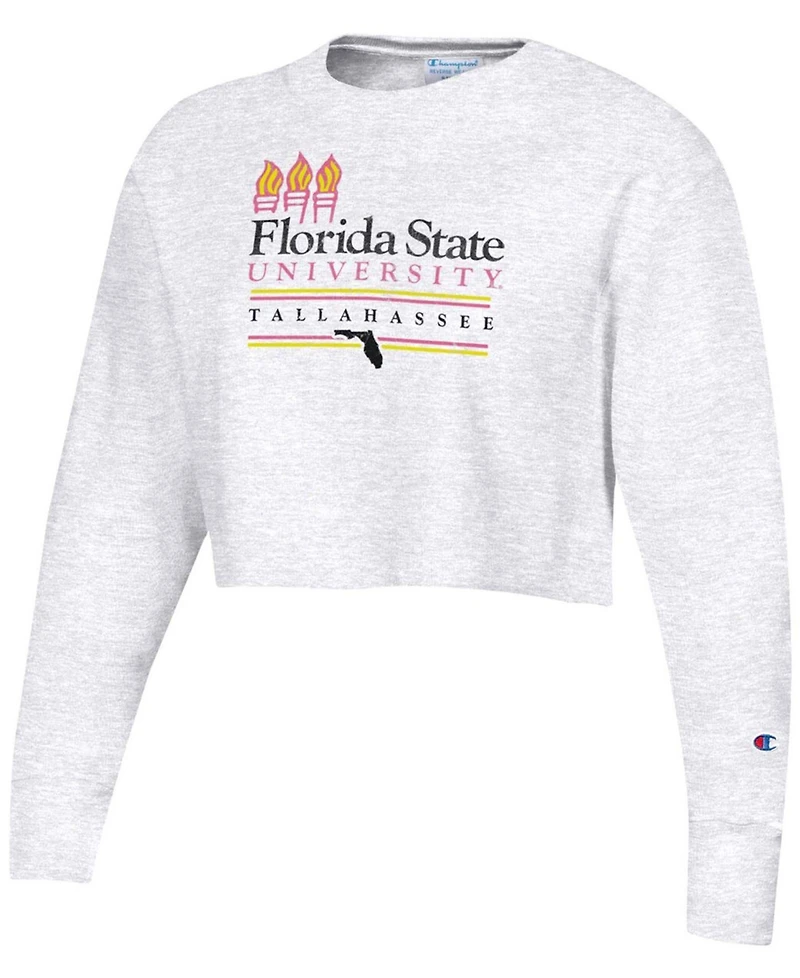 Women's Heathered Gray Florida State Seminoles Beach Club Reverse Weave Cropped Pullover Sweatshirt