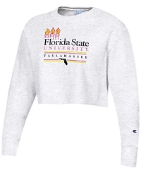 Women's Heathered Gray Florida State Seminoles Beach Club Reverse Weave Cropped Pullover Sweatshirt