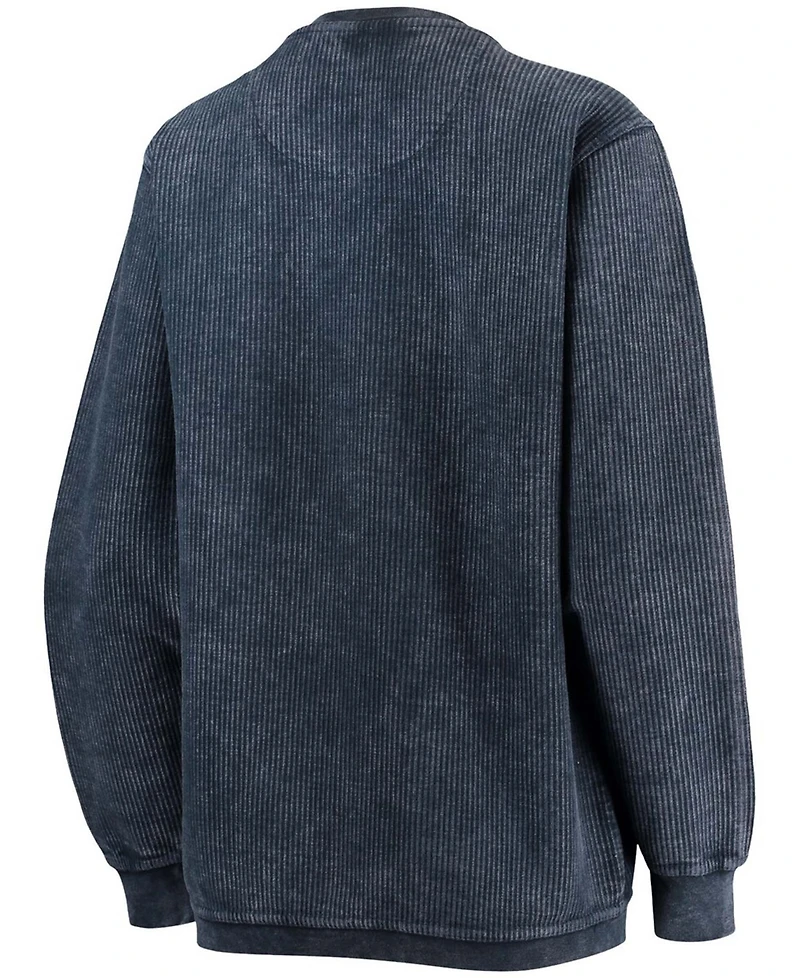 Women's Navy North Carolina Tar Heels Comfy Cord Vintage-Like Wash Basic Arch Pullover Sweatshirt