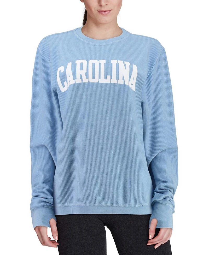 Women's Light Blue North Carolina Tar Heels Comfy Cord Vintage-Like Wash Basic Arch Pullover Sweatshirt