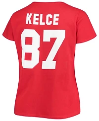 Women's Plus Travis Kelce Red Kansas City Chiefs Name Number V-Neck T-shirt