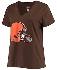 Women's Plus Size Nick Chubb Brown Cleveland Browns Name Number V-Neck T-shirt