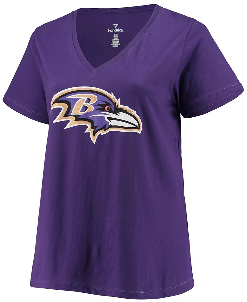 Women's Plus Lamar Jackson Purple Baltimore Ravens Name Number V-Neck T-shirt