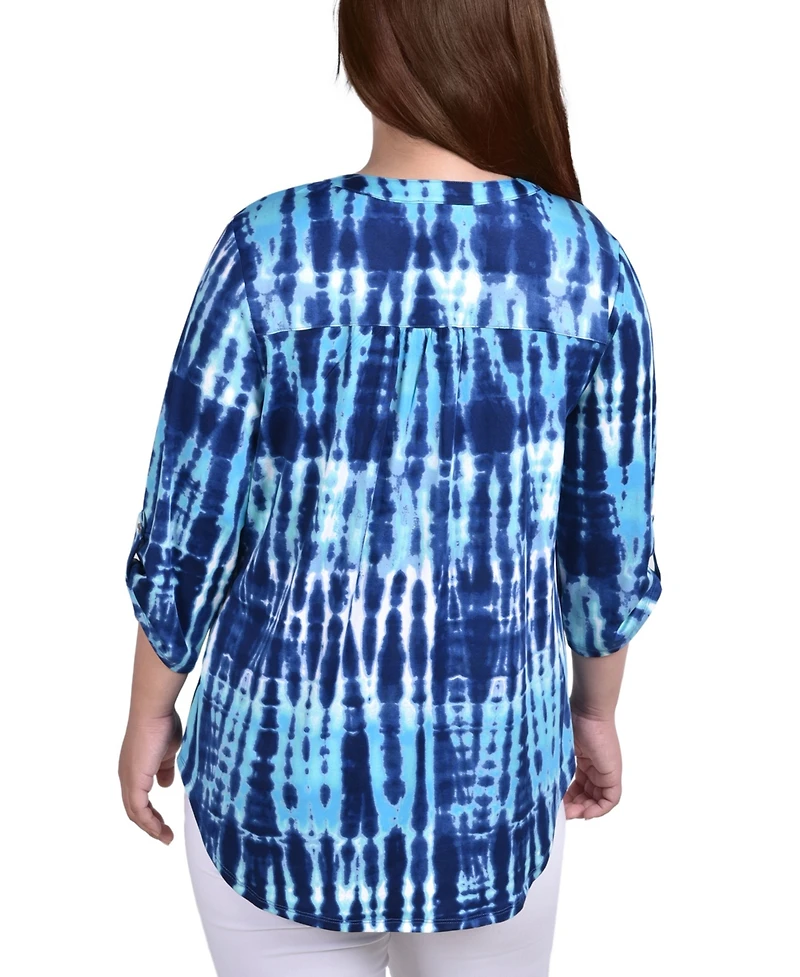 Ny Collection Plus Size Knit 3/4 Sleeve Roll Tab Top