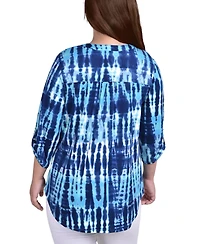 Ny Collection Plus Size Knit 3/4 Sleeve Roll Tab Top