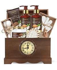 Lovery Vintage-like Clock Box Body Care Gift Set, Coconut Relaxing Home Spa Set, 13 Piece