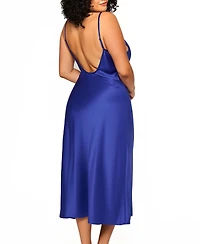 iCollection Plus Size Victoria Long Satin Lingerie Gown with Low Back