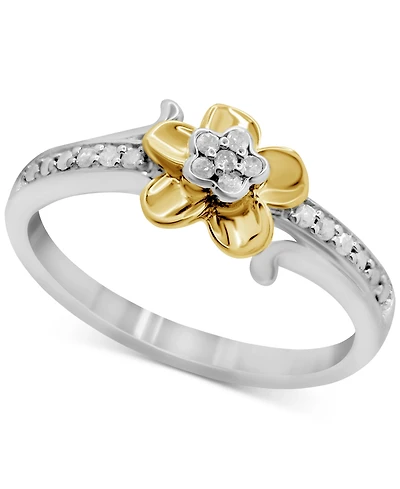 Diamond Flower Ring (1/10 ct. t.w.) Sterling Silver & 14k Gold-Plate