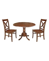 42" Dual Drop Leaf Table with 2 Cross Back Dining Chairs - 3 Piece Dining Set