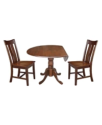 42" Dual Drop Leaf Table with 2 Splat Back Dining Chairs - 3 Piece Dining Set