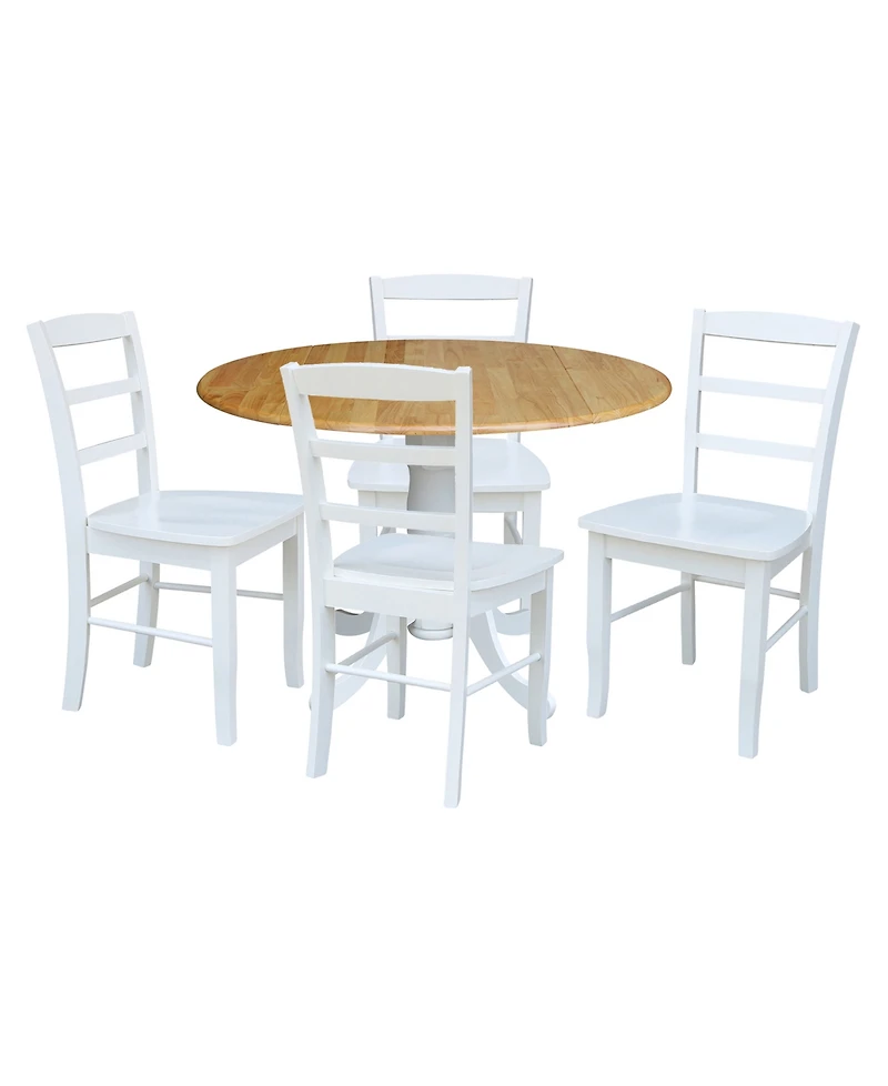 42" Dual Drop Leaf Table with 4 Ladder Back Dining Chairs - 5 Piece Dining Set