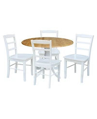 42" Dual Drop Leaf Table with 4 Ladder Back Dining Chairs - 5 Piece Dining Set