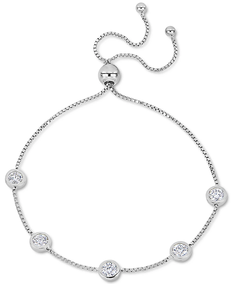 Lab-Created Moissanite Bezel Station Bolo Bracelet (1-1/4 ct. t.w.) in Sterling Silver