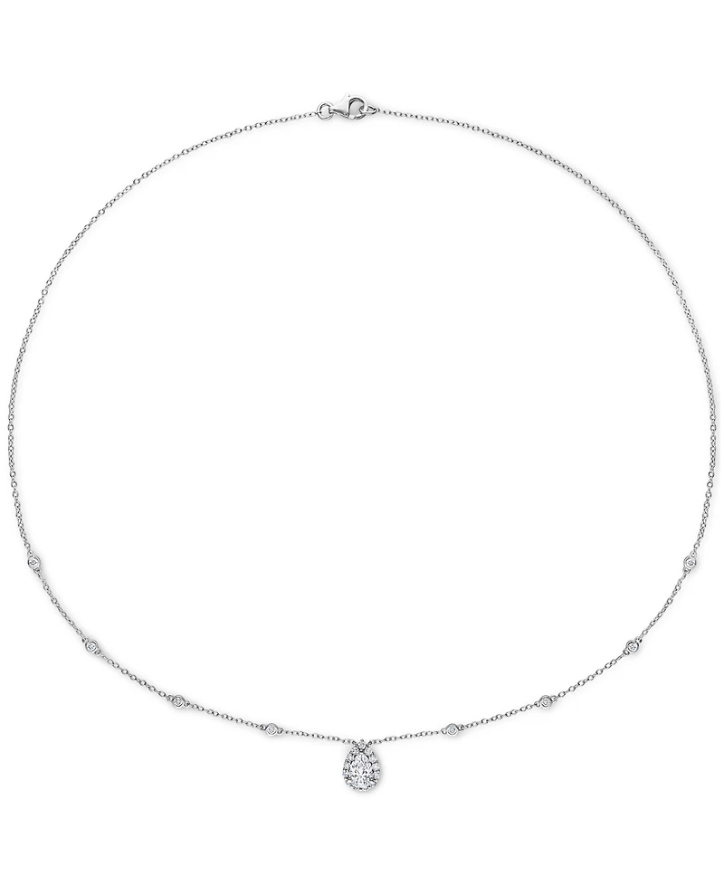 Lab-Grown Moissanite Teardrop Halo 18" Pendant Necklace (1-1/2 ct. t.w.) in Sterling Silver