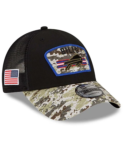 Men's Black-Camouflage Buffalo Bills 2021 Salute To Service Trucker 9FORTY Snapback Adjustable Hat