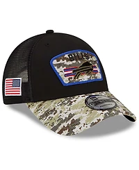 Men's Black-Camouflage Buffalo Bills 2021 Salute To Service Trucker 9FORTY Snapback Adjustable Hat