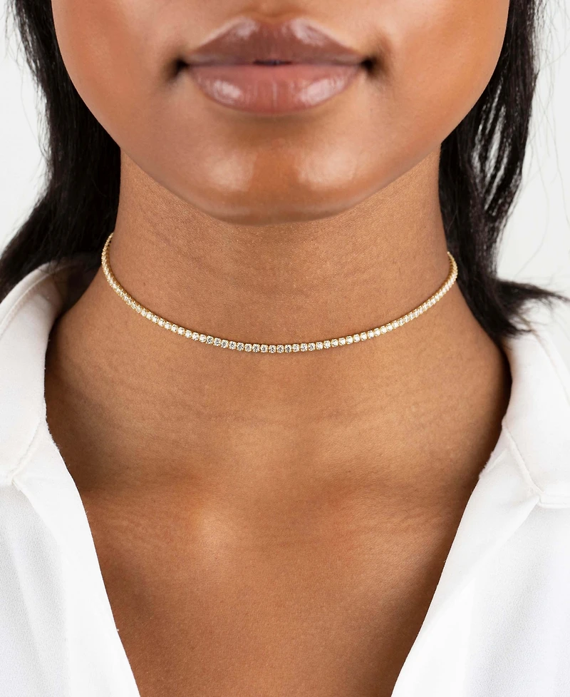 Thin Tennis Choker in 14k Gold Plated Over Sterling Silver