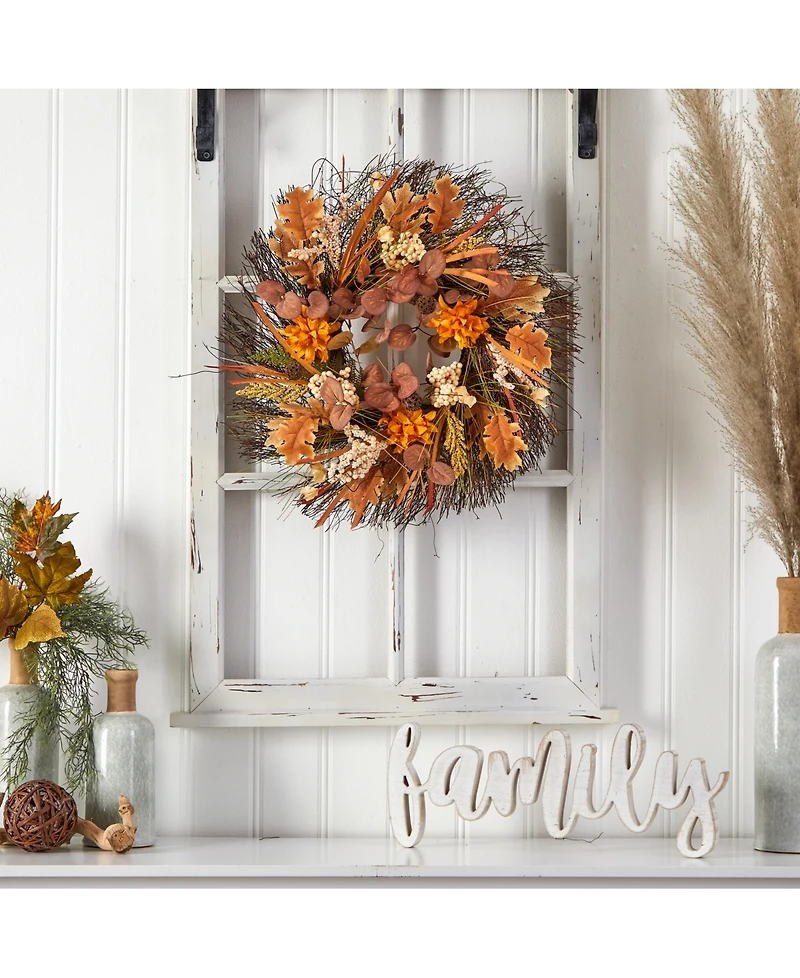 22" Autumn Dahlia and Berries Artificial Fall Wreath
