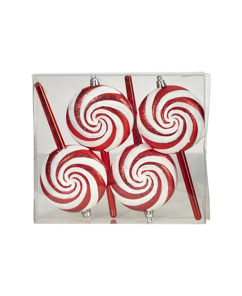 Candy Cane Lollipop 4 Piece Holiday Deluxe Christmas Shatterproof Ornament Set, 7'