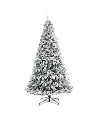 Flocked River Mountain Pine Artificial Christmas Tree with Pinecones and 650 Clear Led Lights, 9'
