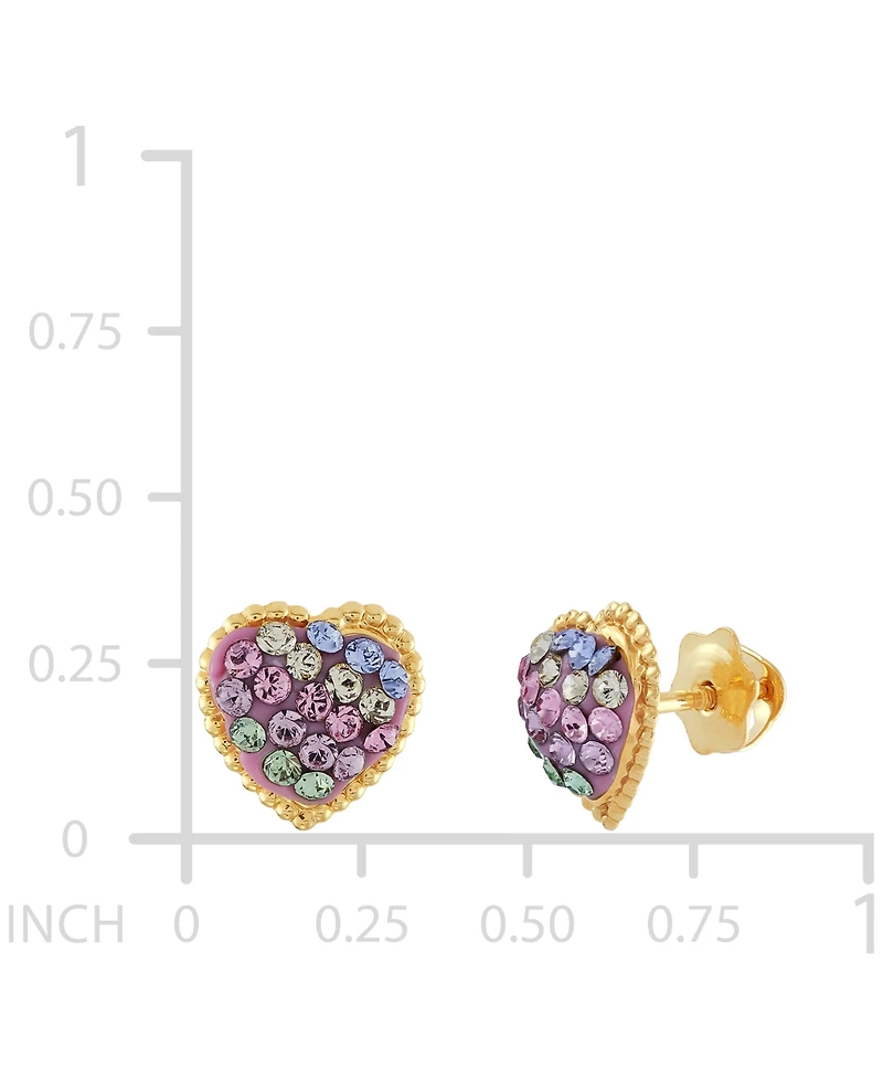 Children's Crystal Heart Stud Earrings 14k Gold