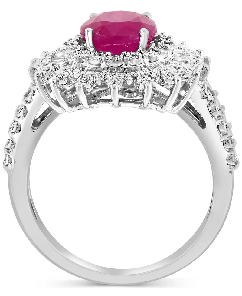 Effy Ruby (1-7/8 ct. t.w.) & Diamond (1/4 Halo Statement Ring 14k White Gold (Also Sapphire and Emerald)