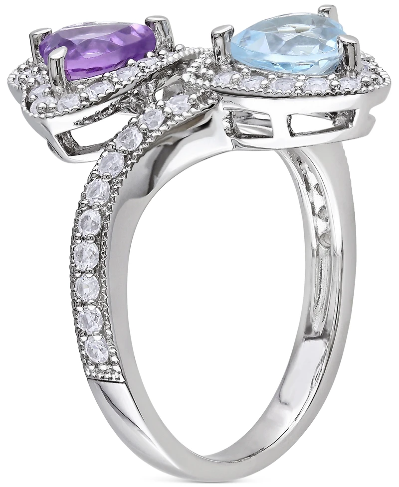 Amethyst (5/8 ct. t.w.), Blue Topaz (7/8 & Lab-Grown White Sapphire t.w.) Heart Bypass Ring Sterling Silver