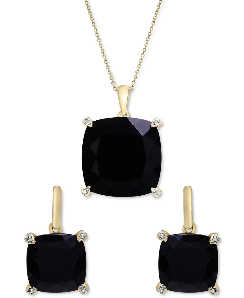 Onyx & Diamond Accent Necklace, 17" + 1" extender