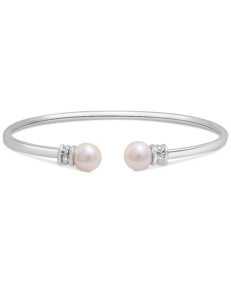 Cultured Freshwater Pearl (7mm) Flex Bangle Bracelet in Sterling Silver