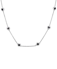 Onyx Bezel Station Necklace in Sterling Silver, 16" + 1" extender