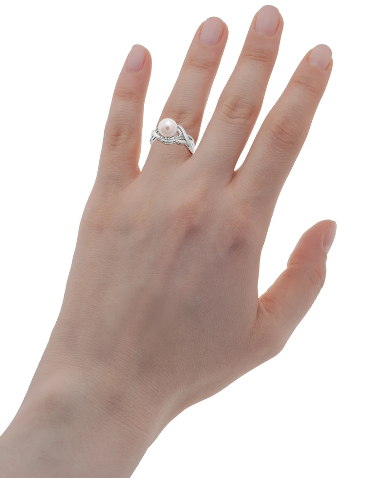 Cultured Freshwater Pearl (8mm) & Diamond Accent Ring in Sterling Silver
