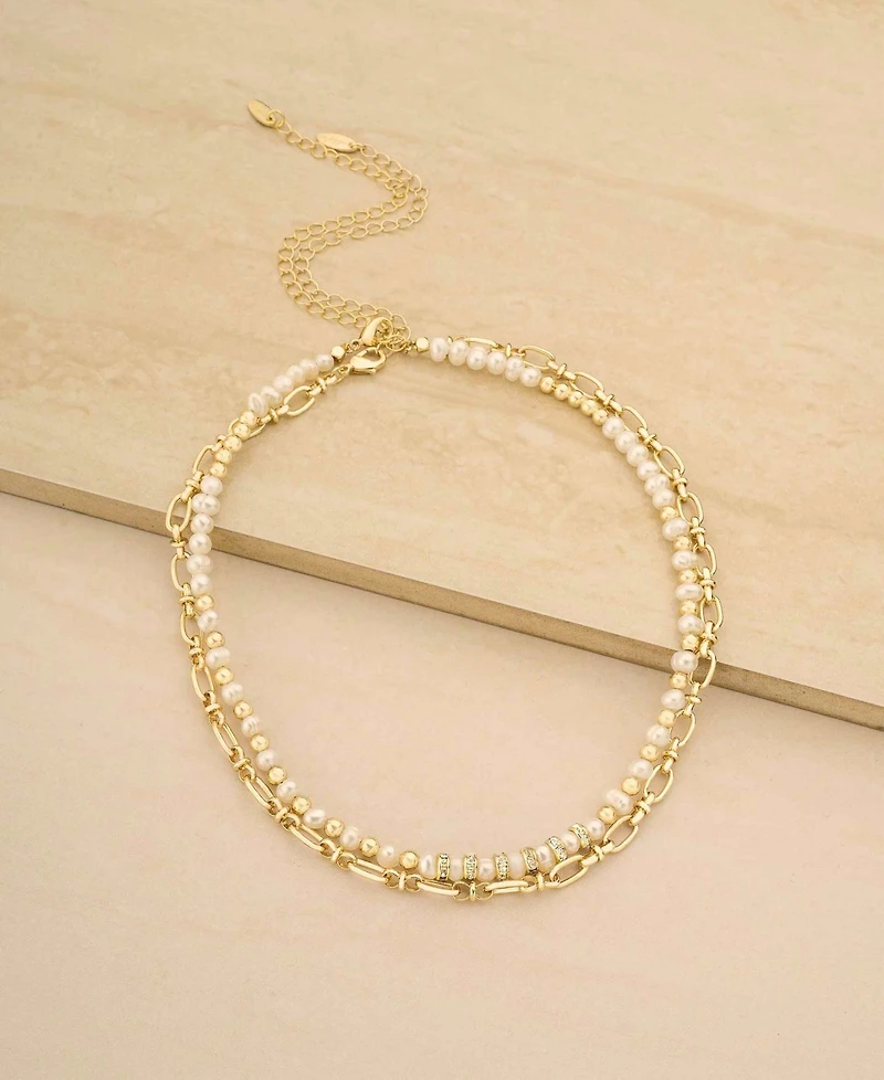 Ettika Beaded Freshwater Pearl Chain Necklace Set