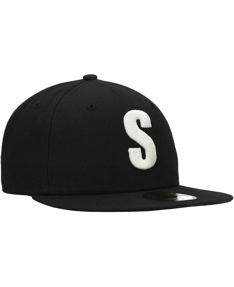 Men's New Era Black Seattle Mariners Cooperstown Collection Turn Back The Clock Steelheads 59FIFTY Fitted Hat