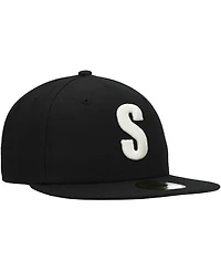 Men's New Era Black Seattle Mariners Cooperstown Collection Turn Back The Clock Steelheads 59FIFTY Fitted Hat