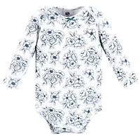 Hudson Baby Baby Girls Hudson Cotton Long-Sleeve Bodysuits, Blue Toile 5-Pack, 18-24 Months