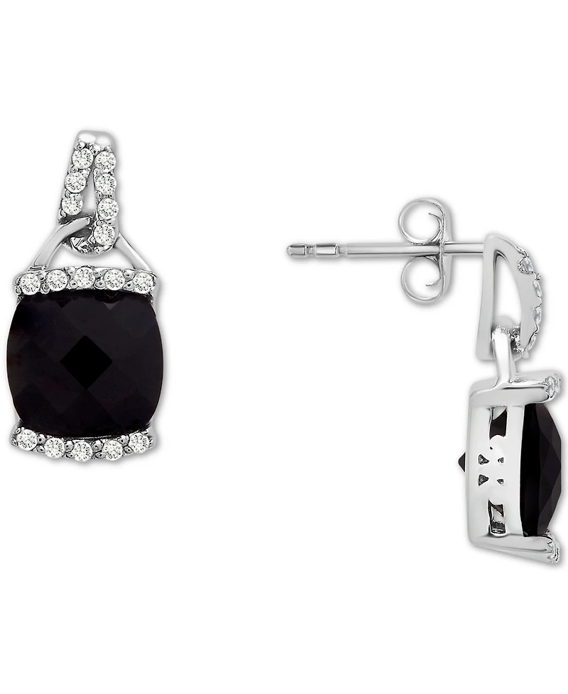 2-Pc. Set Onyx & Diamond (1/10 ct. tw.) Pendant Necklace & Matching Stud Earrings in Sterling Silver