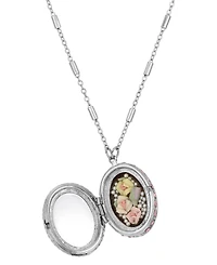 2028 Flower Silver-tone oval Multicolor Rose Necklace