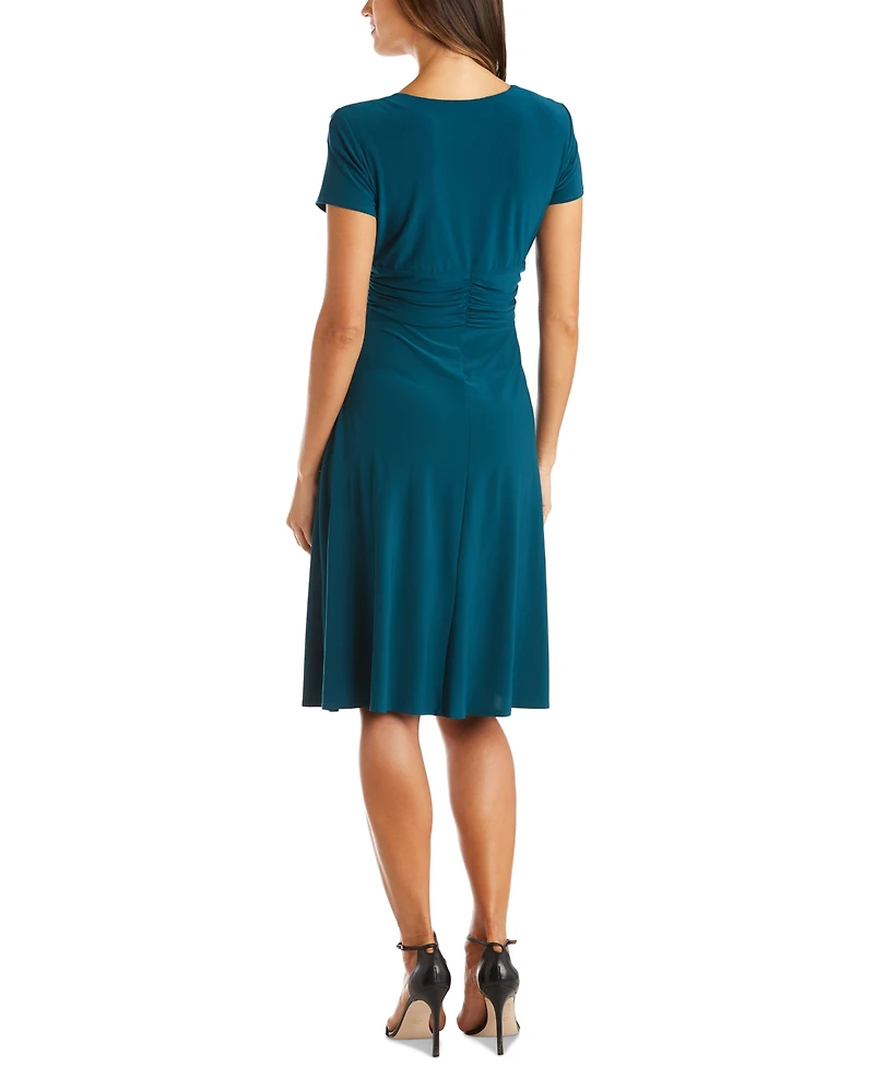 R&M Richards Short-Sleeve Faux-Wrap Dress