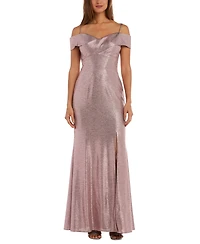 Nightway Cold-Shoulder Foil Gown