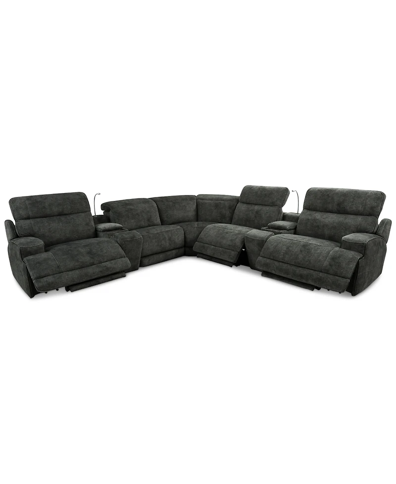 Sebaston -Pc. Fabric Sectional with 3 Power Motion Recliners and 2 Usb Consoles